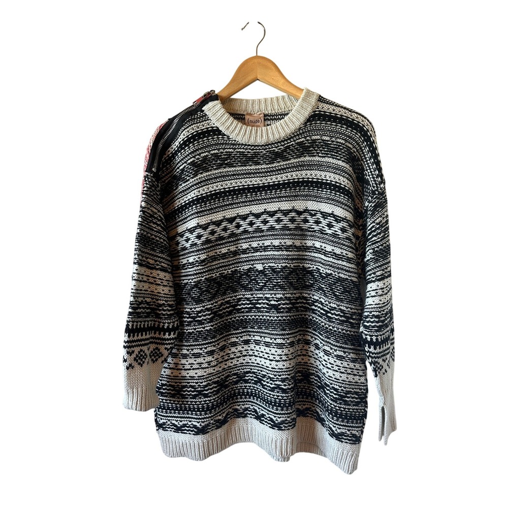Nude Patchwork Knit Sweater Women's‎ Size 44 Black White Pink Colorblock